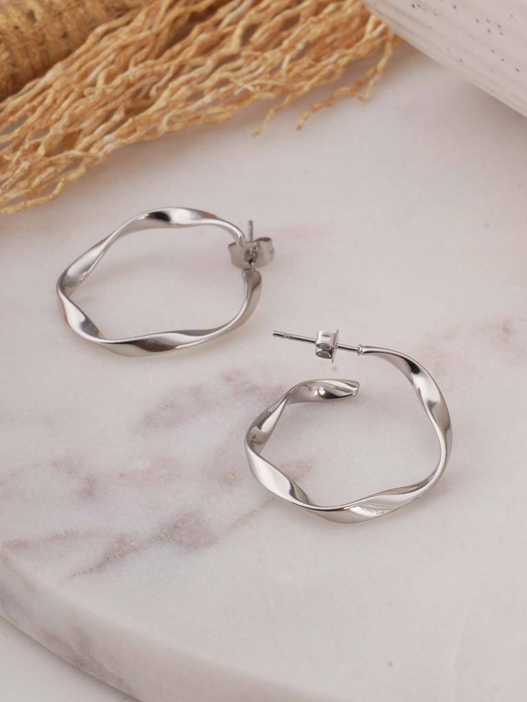 Abstract Silver Hoop Earrings For Womens - Waterproof & Anti-Tarnish : SSWER0605