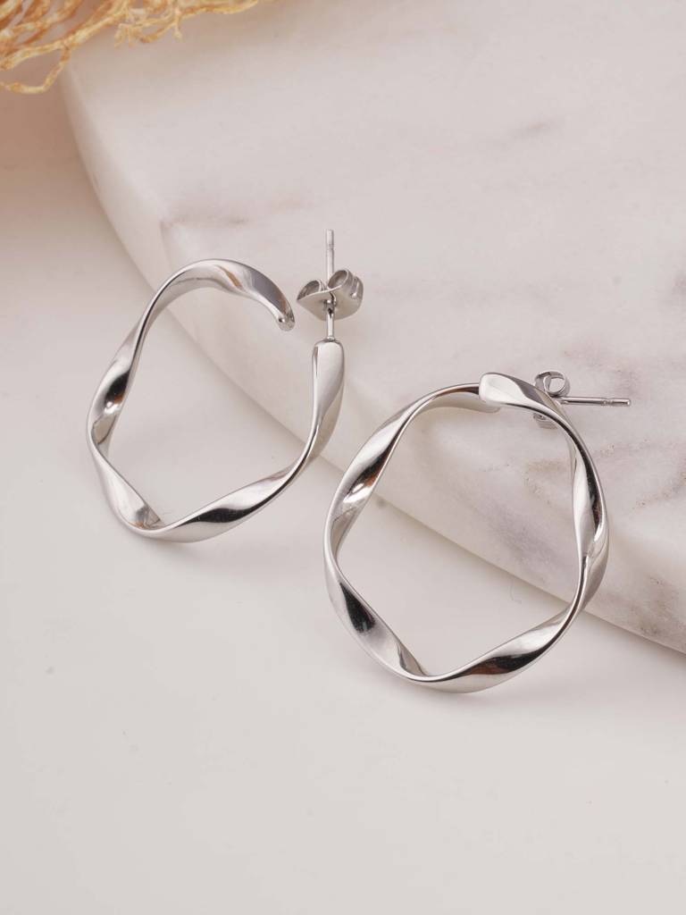 Abstract Silver Hoop Earrings For Womens - Waterproof & Anti-Tarnish : SSWER0605