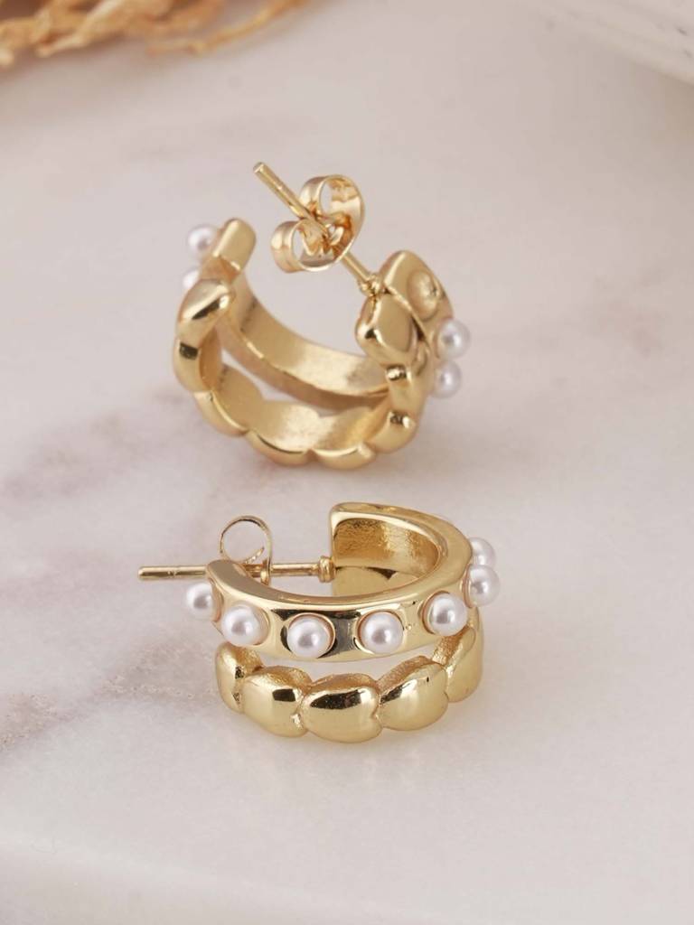 Pearl C Hoop Earrings For Womens - Waterproof & Anti-Tarnish : SSWER0617