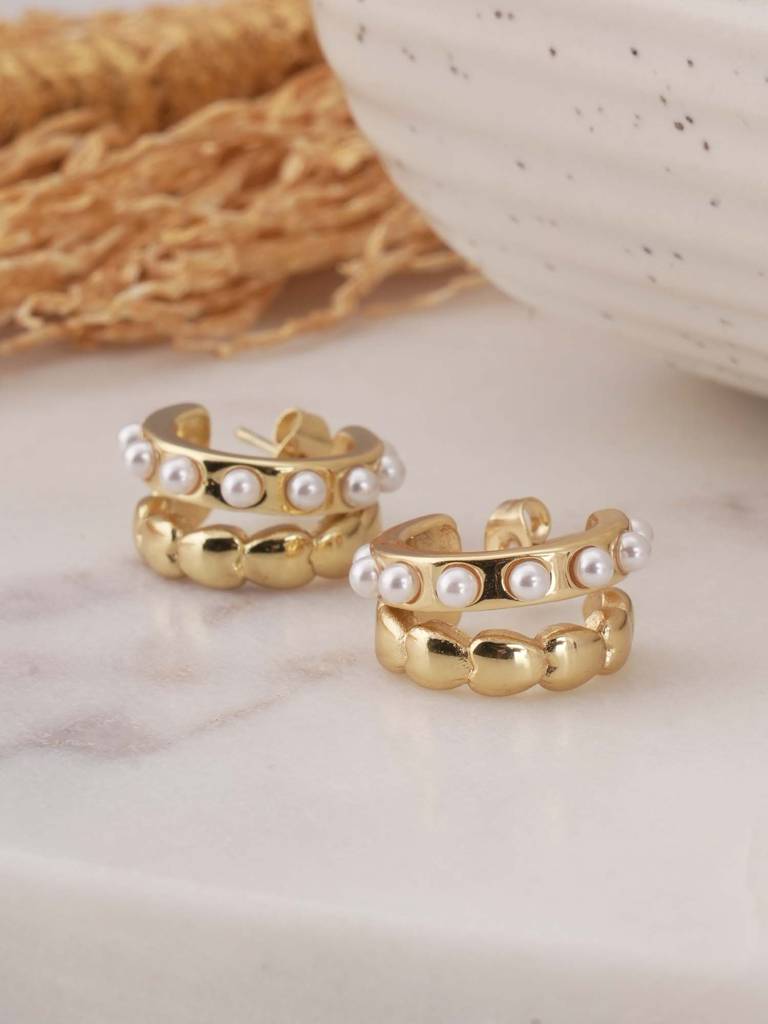 Pearl C Hoop Earrings For Womens - Waterproof & Anti-Tarnish : SSWER0617