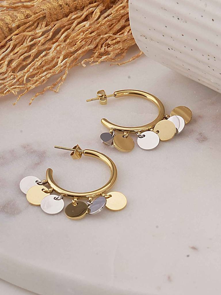 Heart Coin Hoop Earrings For Women : SSWER0637