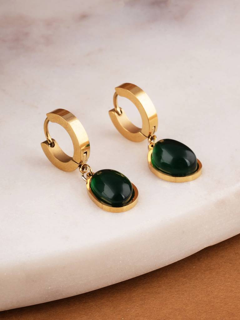 Emerald Cabochon Drops For Women : SSWER0687