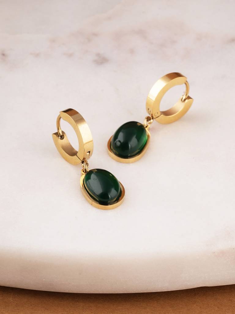 Emerald Cabochon Drops For Women : SSWER0687