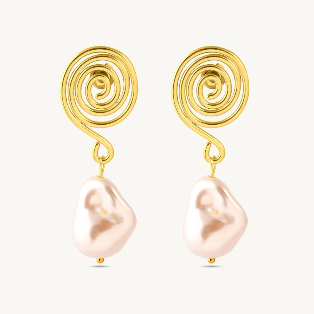 Swirl Pearl Drop Earrings For Women : SSWER0908