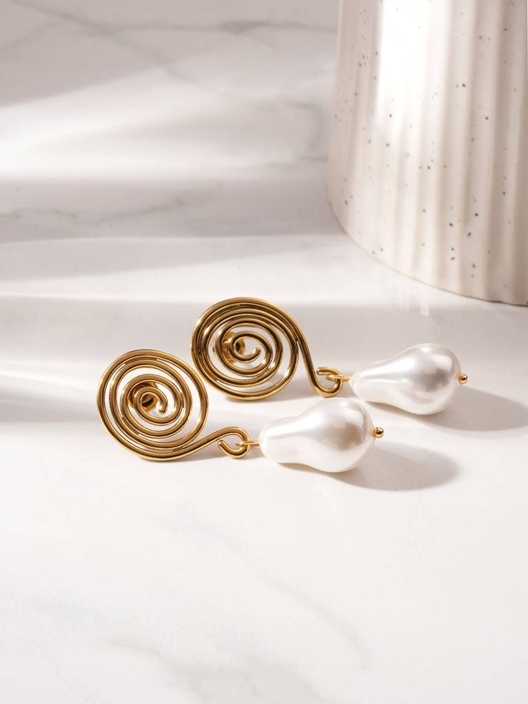 Swirl Pearl Drop Earrings For Women : SSWER0908
