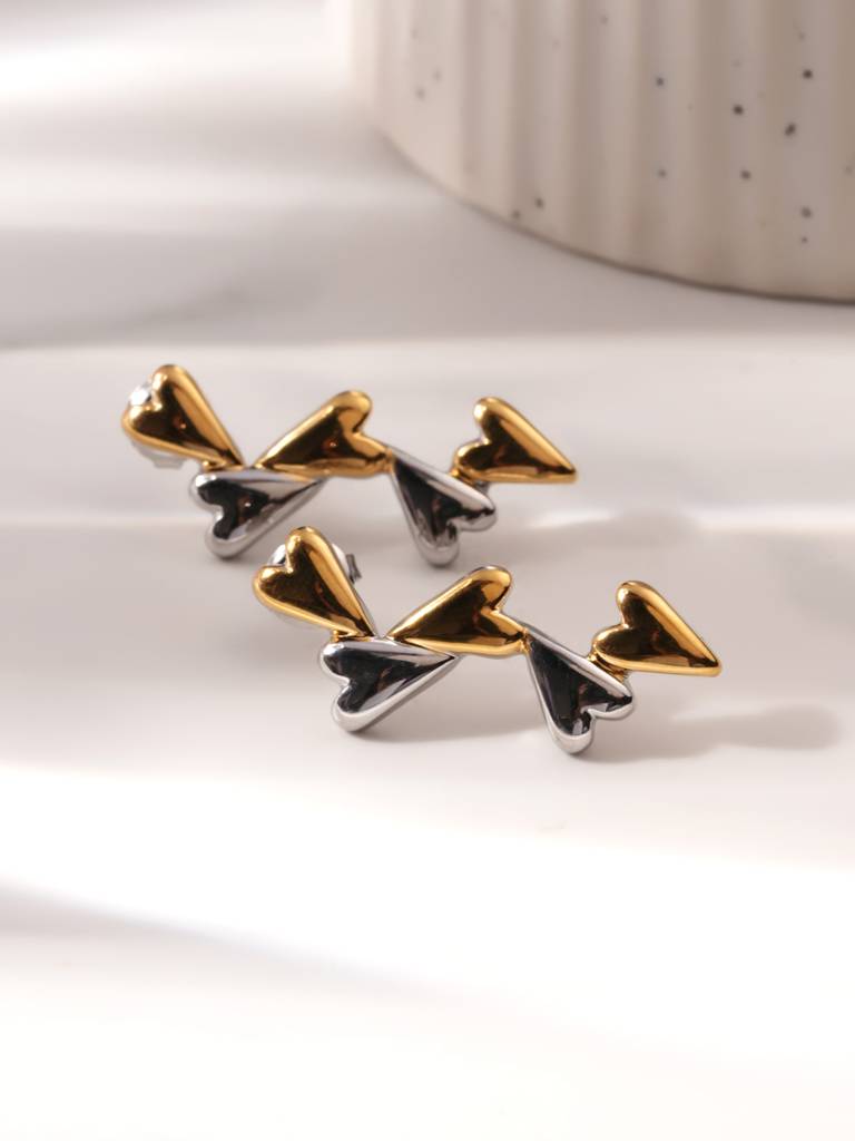 Tiny Attached Hearts Drop Earrings For Women : SSWER0931