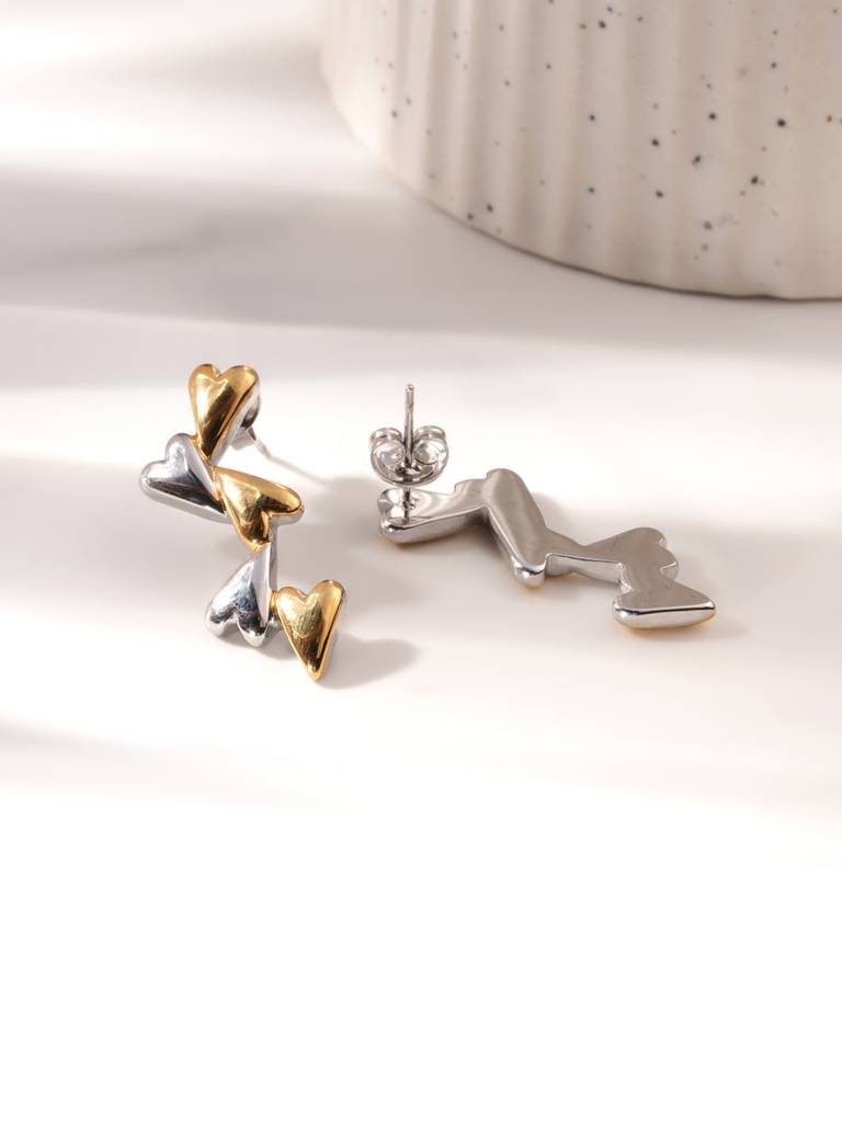 Tiny Attached Hearts Drop Earrings For Women : SSWER0931