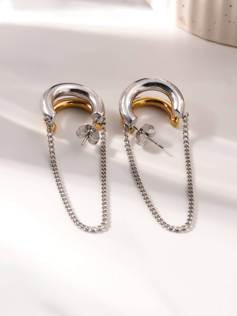 C Hoop Dangling Chain Earrings For Women : SSWER0932