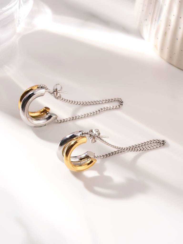 C Hoop Dangling Chain Earrings For Women : SSWER0932