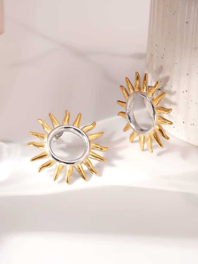 Multi Tone Sun Stud Earrings For Women : SSWER0934