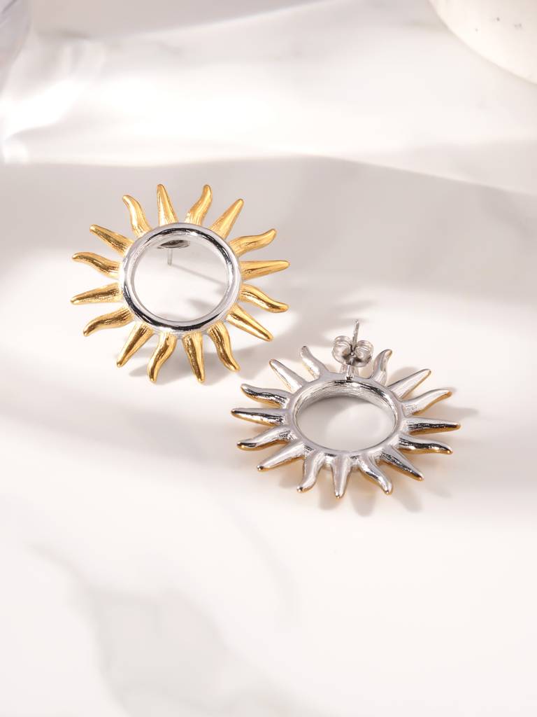Multi Tone Sun Stud Earrings For Women : SSWER0934