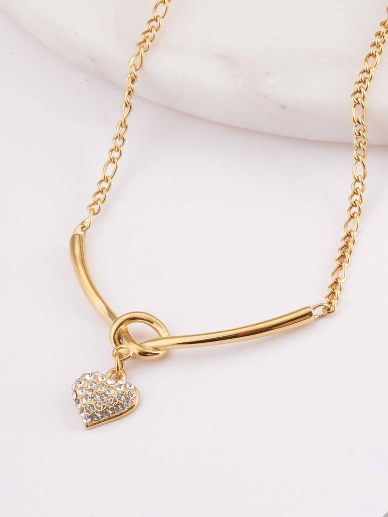 Crystal Heart Charm Gold Necklace For Womens - Waterproof & Anti-Tarnish : SSWNC0321