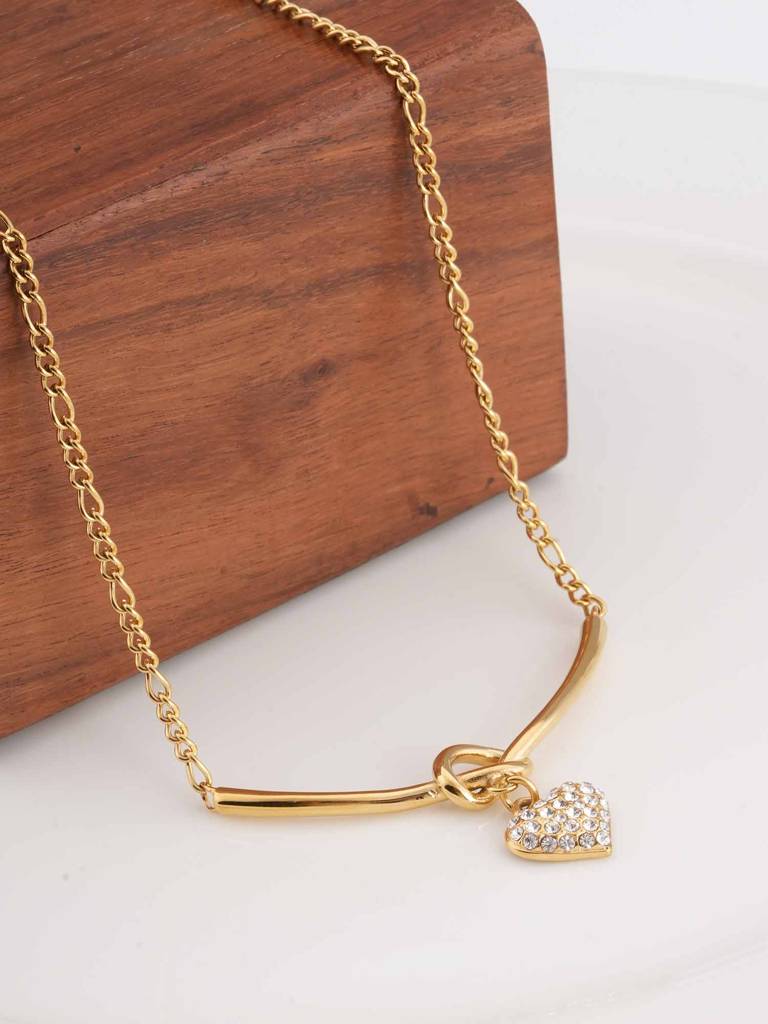 Crystal Heart Charm Gold Necklace For Womens - Waterproof & Anti-Tarnish : SSWNC0321
