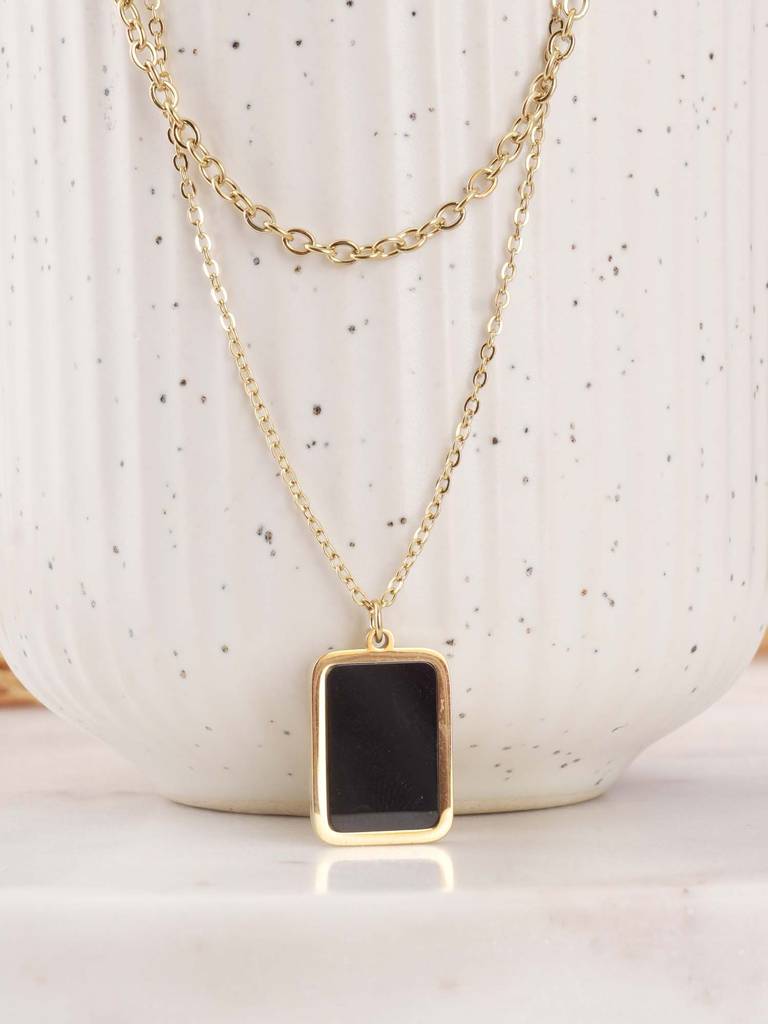 Gold Chain With Black Pendant For Womens - Waterproof & Anti-Tarnish : SSWNC0333