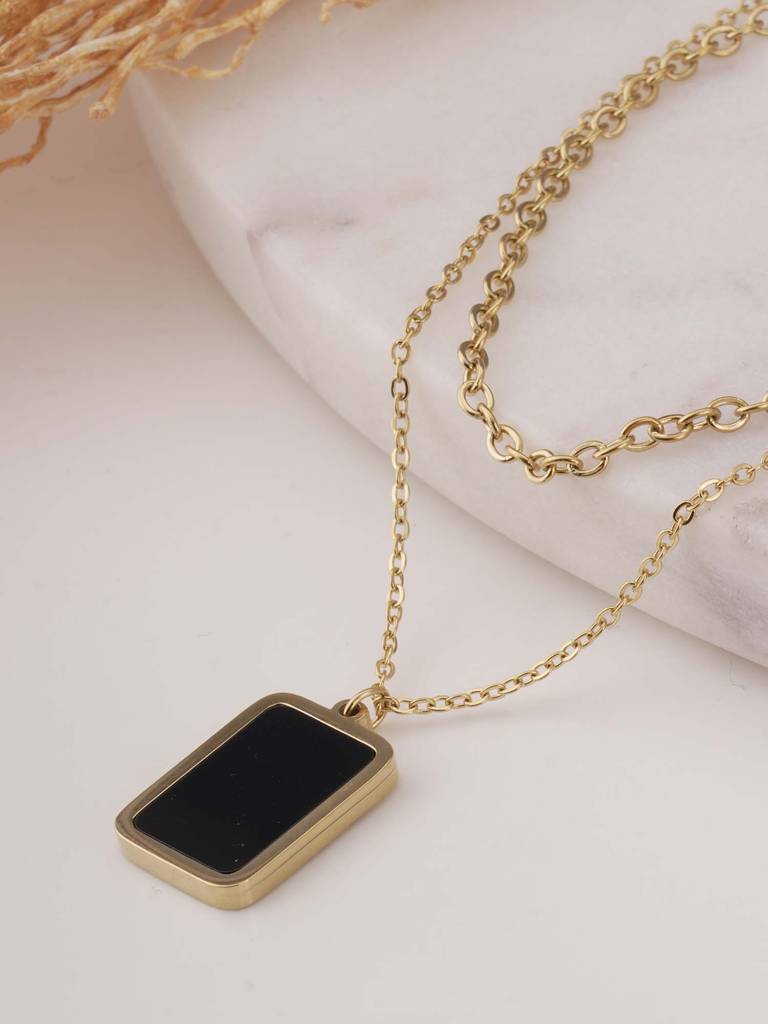 Gold Chain With Black Pendant For Womens - Waterproof & Anti-Tarnish : SSWNC0333