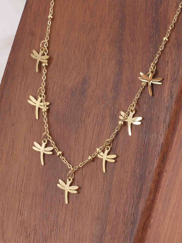 Golden Dragonfly Dance Necklace For Womens - Waterproof & Anti-Tarnish : SSWNC0339