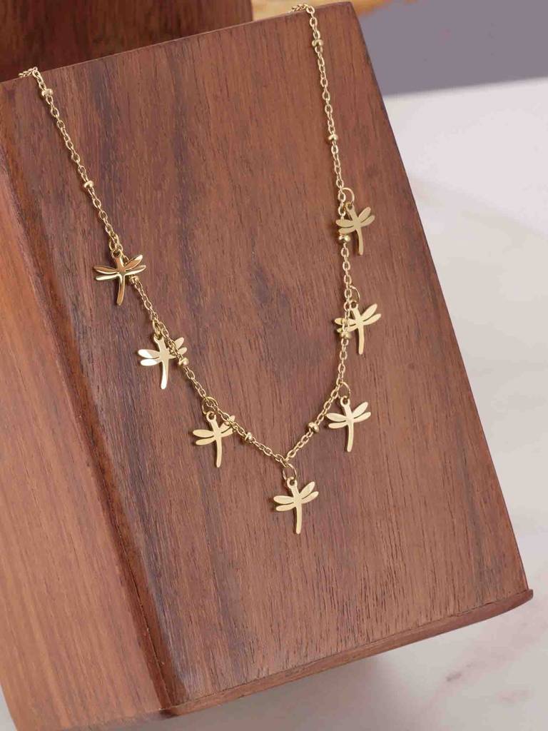 Golden Dragonfly Dance Necklace For Womens - Waterproof & Anti-Tarnish : SSWNC0339