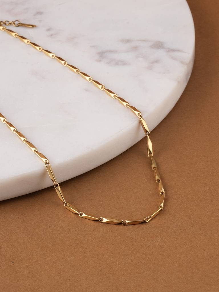 Rice Grain Link Gold Necklace For Women : SSWNC0350
