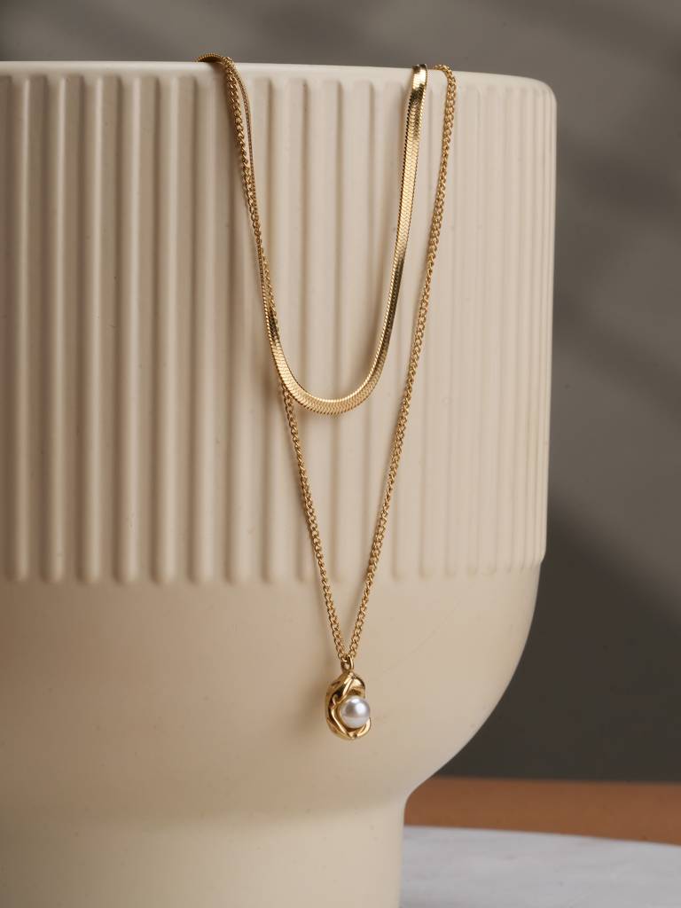 Auric Pearl Layered Necklace For Womens - Waterproof & Anti-Tarnish : SSWNC0351