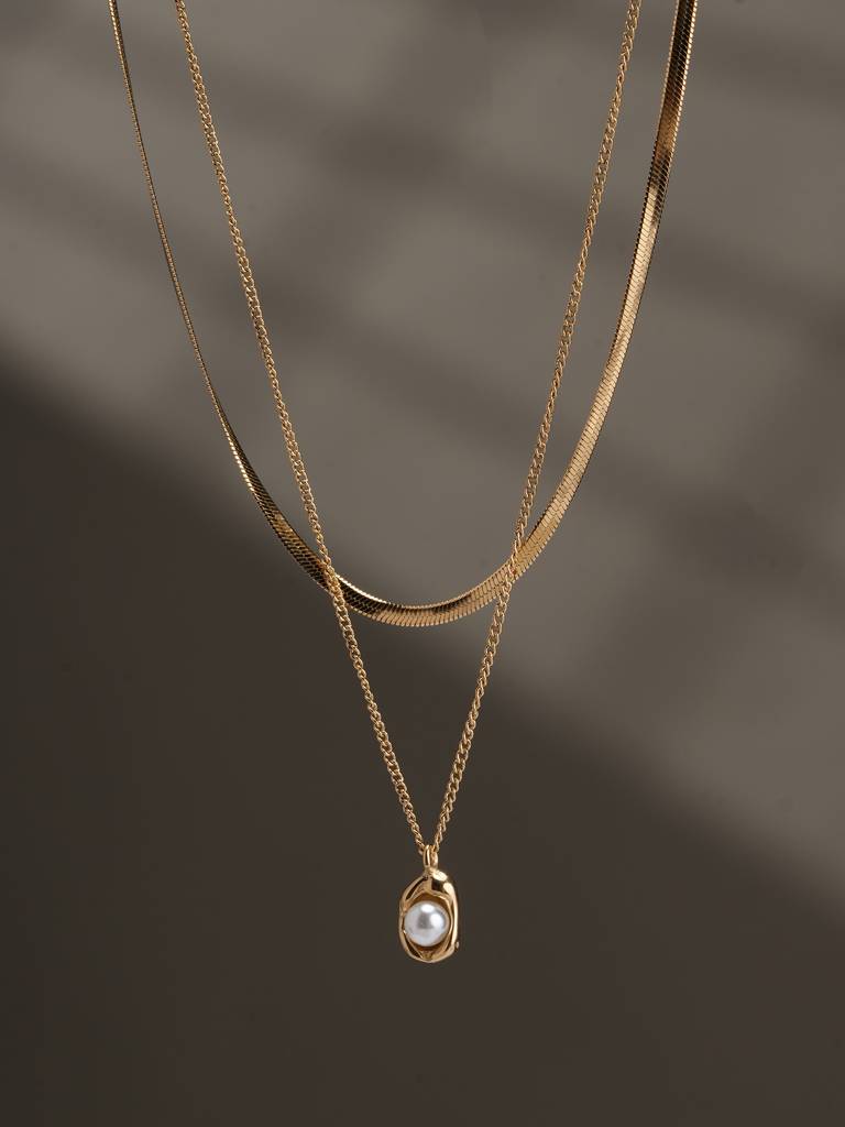 Auric Pearl Layered Necklace For Womens - Waterproof & Anti-Tarnish : SSWNC0351
