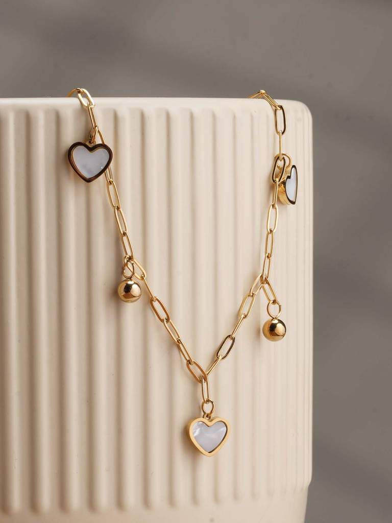 Hearts Of Pearl Necklace For Womens - Waterproof & Anti-Tarnish : SSWNC0353