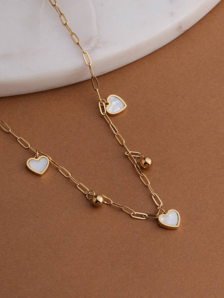 Hearts Of Pearl Necklace For Womens - Waterproof & Anti-Tarnish : SSWNC0353