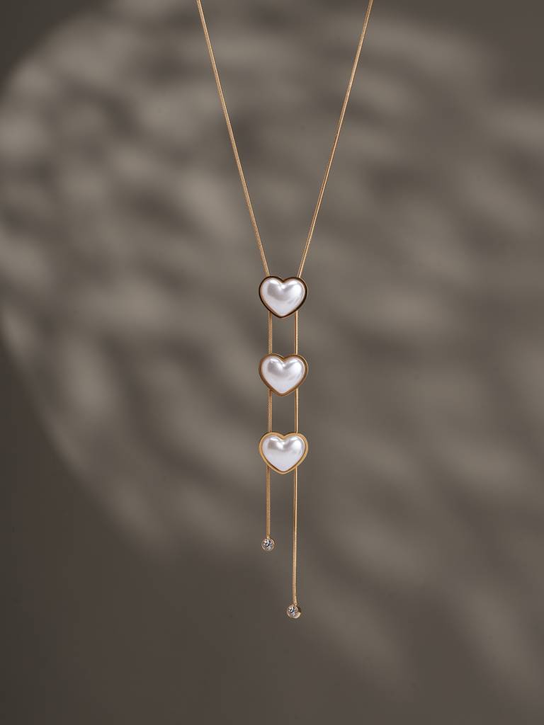 Triple Heart Adornment Necklace For Womens - Waterproof & Anti-Tarnish : SSWNC0357