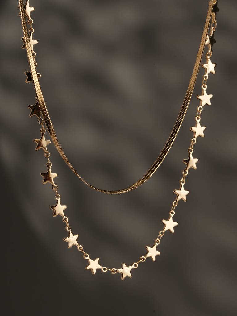 Star Grid Layer Necklace For Womens - Waterproof & Anti-Tarnish : SSWNC0376