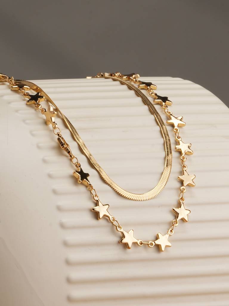 Star Grid Layer Necklace For Womens - Waterproof & Anti-Tarnish : SSWNC0376