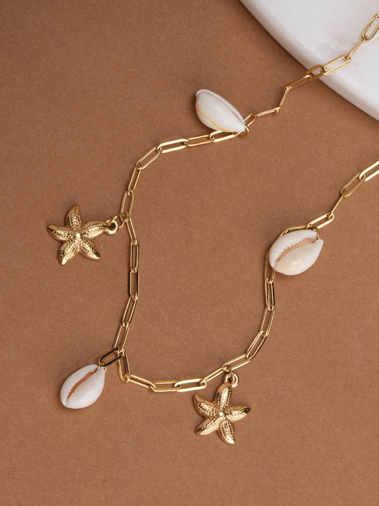 Shell & Starfish Link Necklace For Womens - Waterproof & Anti-Tarnish : SSWNC0379