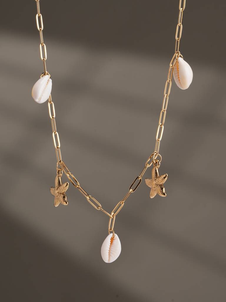 Shell & Starfish Link Necklace For Womens - Waterproof & Anti-Tarnish : SSWNC0379