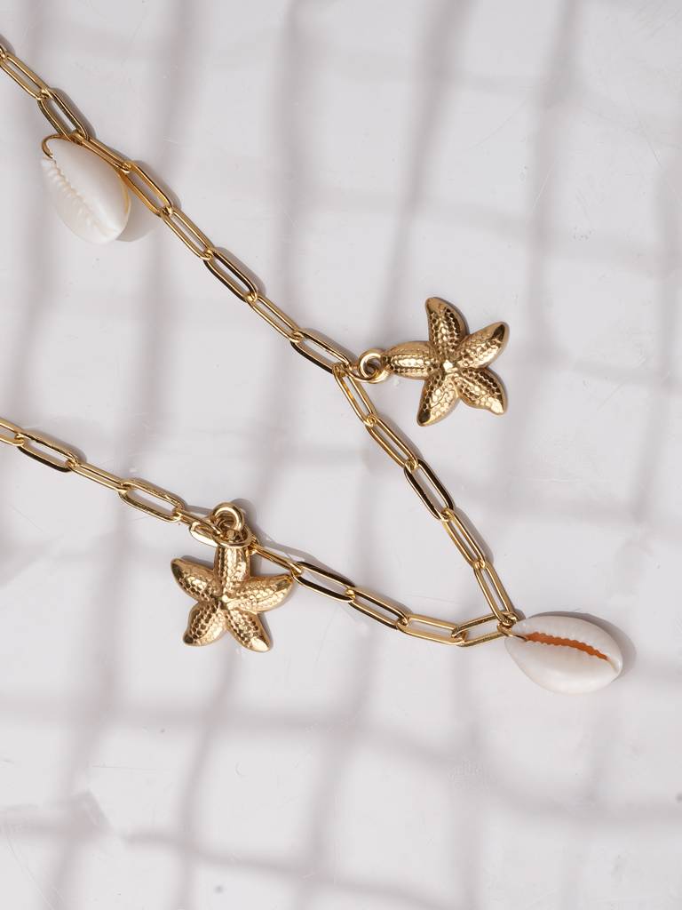 Shell & Starfish Link Necklace For Womens - Waterproof & Anti-Tarnish : SSWNC0379