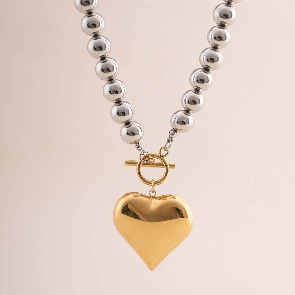 Golden Heart Beaded Necklace For Womens - Waterproof & Anti-Tarnish : SSWNC0381