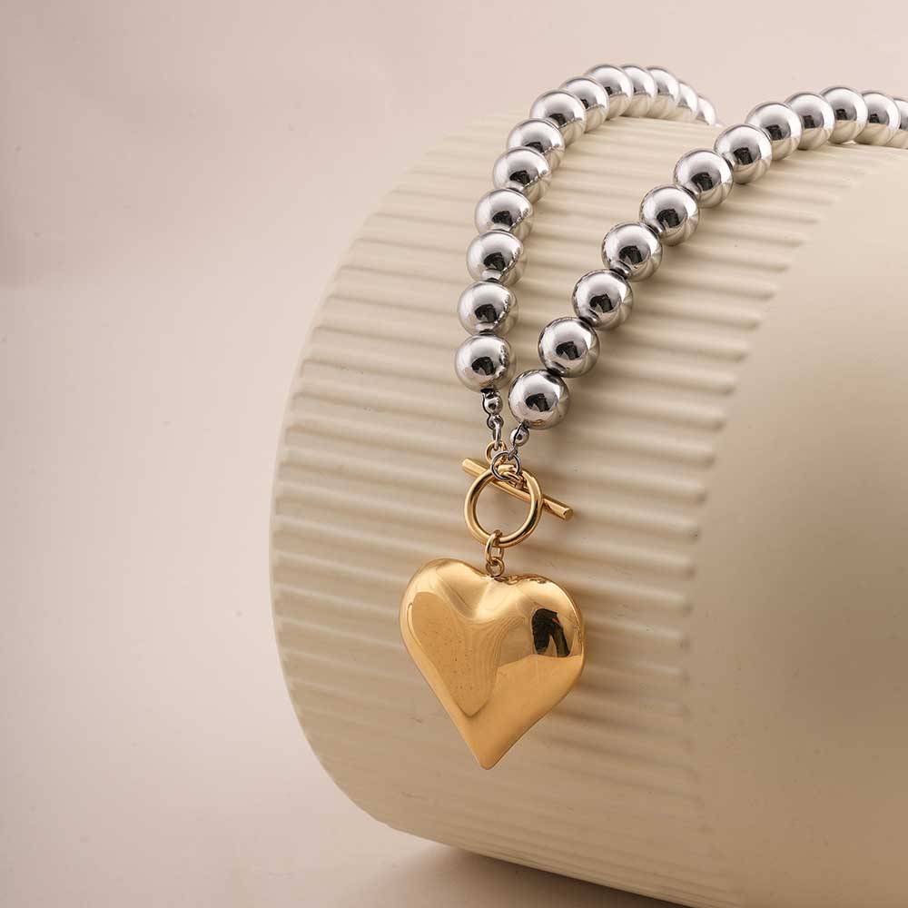 Golden Heart Beaded Necklace For Womens - Waterproof & Anti-Tarnish : SSWNC0381