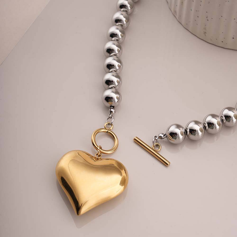 Golden Heart Beaded Necklace For Womens - Waterproof & Anti-Tarnish : SSWNC0381