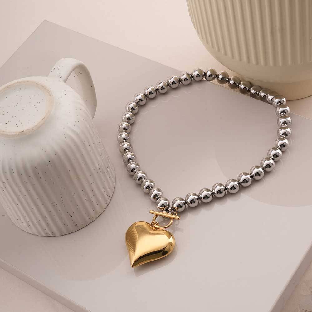 Golden Heart Beaded Necklace For Womens - Waterproof & Anti-Tarnish : SSWNC0381