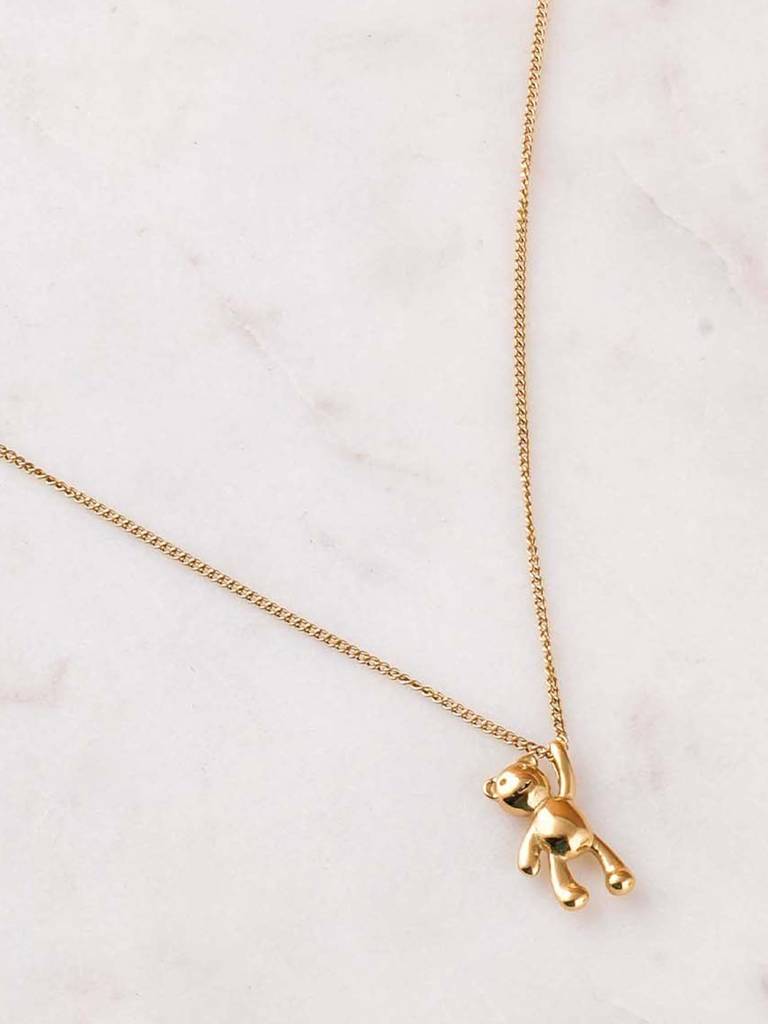Gold Teddy Bear Pendant Necklace For Women : SSWNC0392