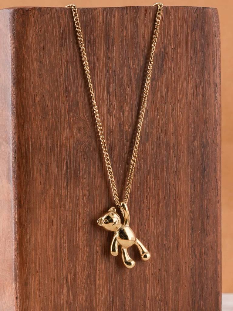 Gold Teddy Bear Pendant Necklace For Women : SSWNC0392