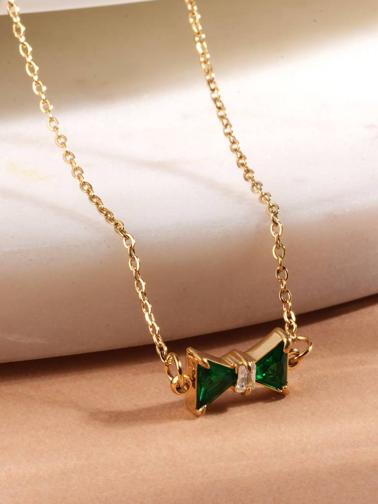 Emerald Elegance Bow Necklace For Women : SSWNC0454