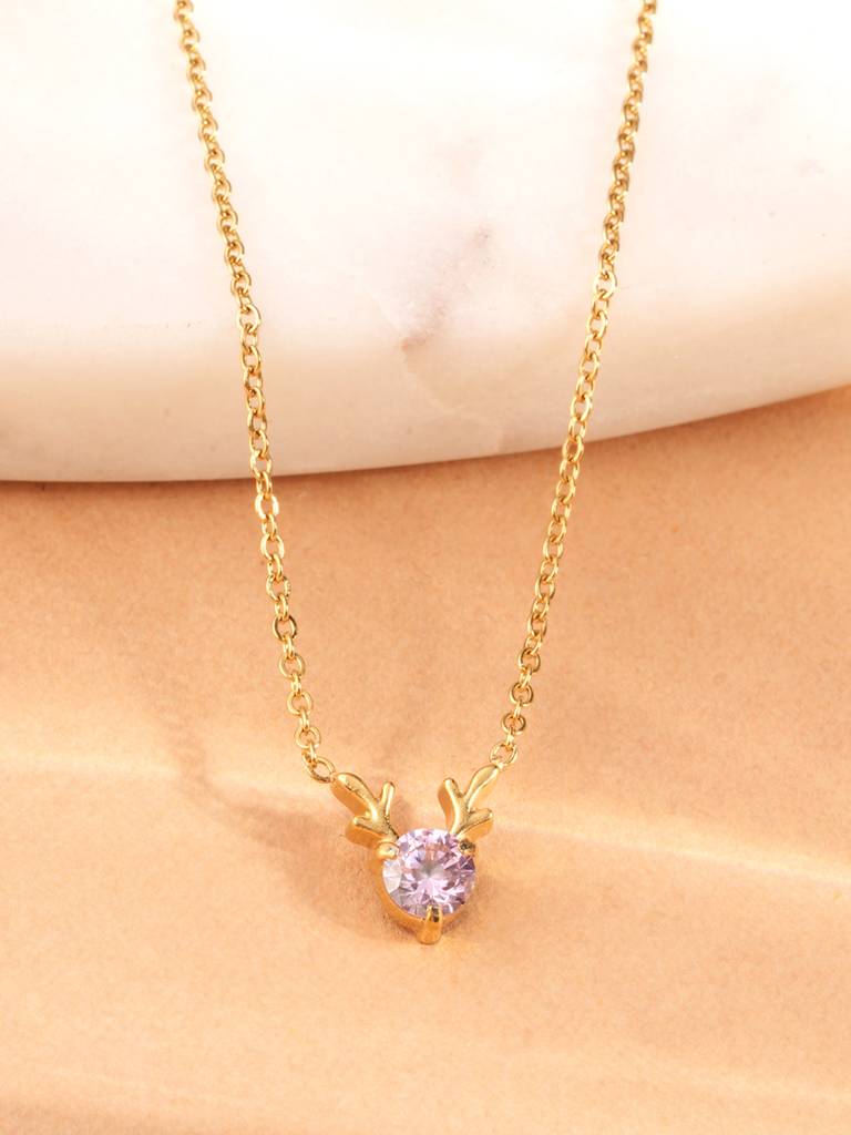 Crescent Star Pink Gem Pendant For Women : SSWNC0477