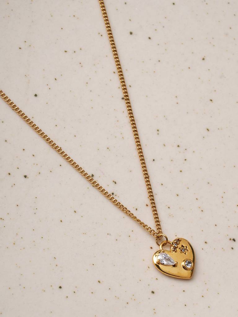 Engraved Heart Lock Necklace With Chain Link For Women : SSWNC0512