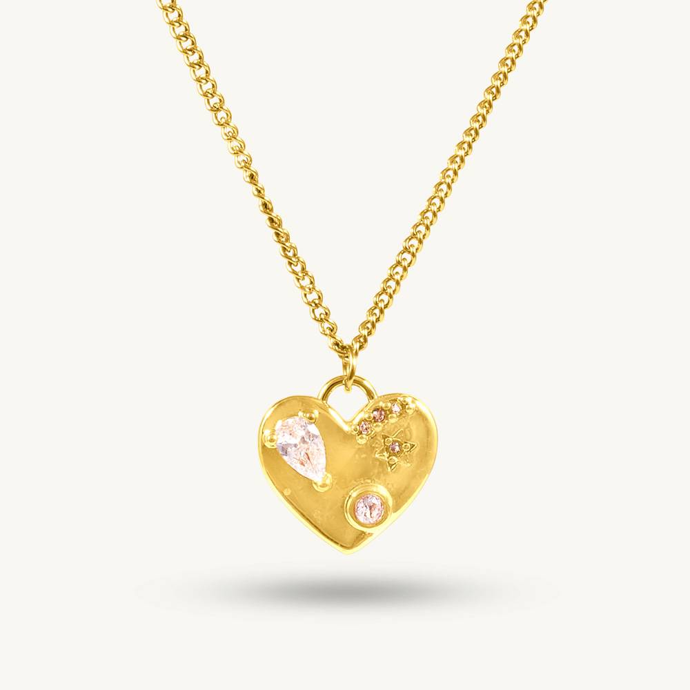 Engraved Heart Lock Necklace With Chain Link For Women : SSWNC0512