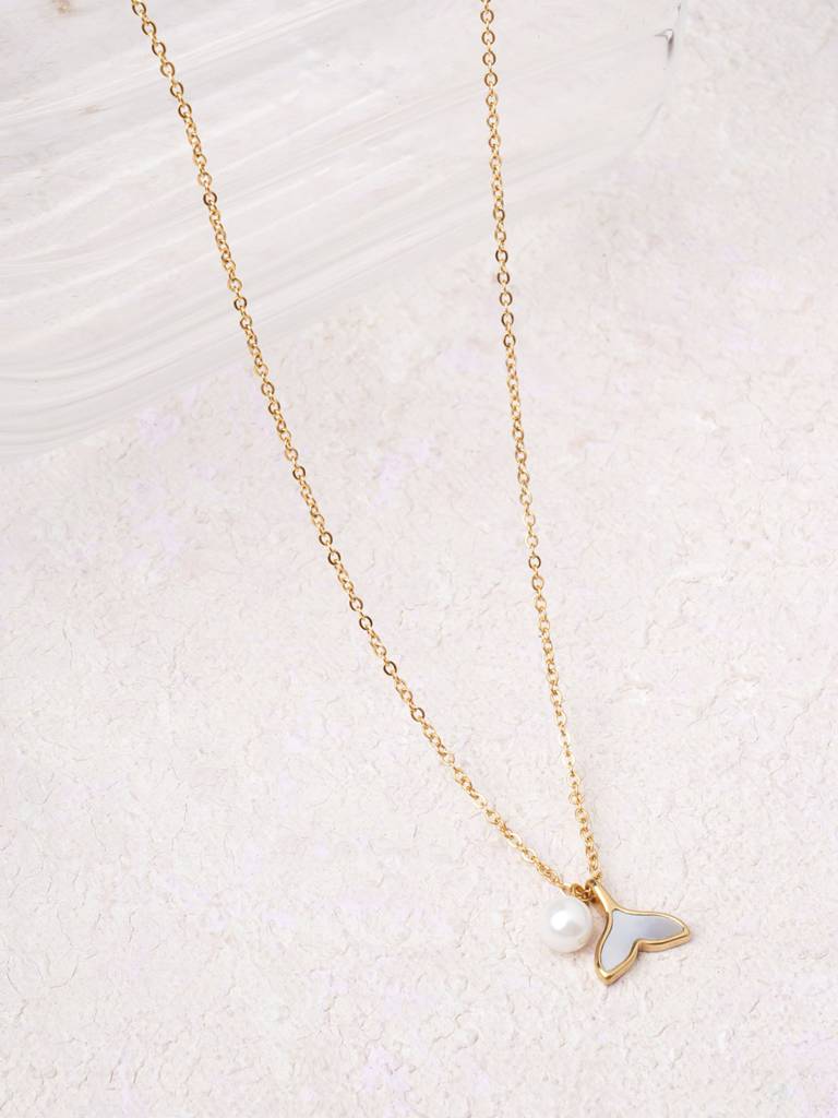 Baroque Pearl Whale Tail Necklace For Women : SSWNC0578
