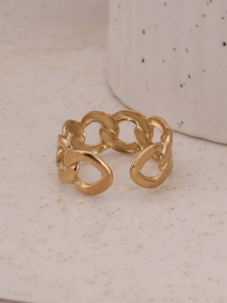Gold Link Chain Ring For Womens (Size- Adjustable) - Waterproof & Anti-Tarnish : SSWRG0544-A
