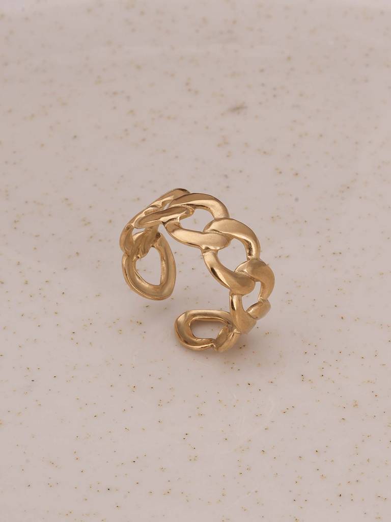 Gold Link Chain Ring For Womens (Size- Adjustable) - Waterproof & Anti-Tarnish : SSWRG0544-A