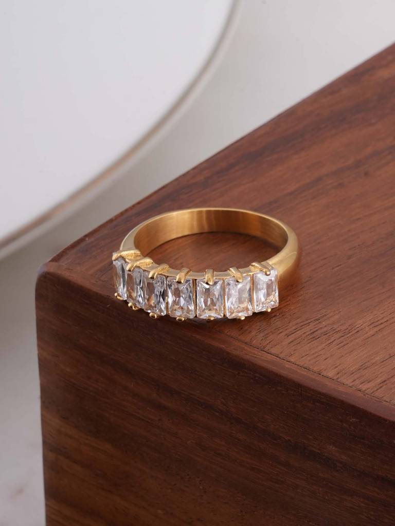 Gold Baguette-Cut Zirconia Ring For Womens : SSWRG0547-7
