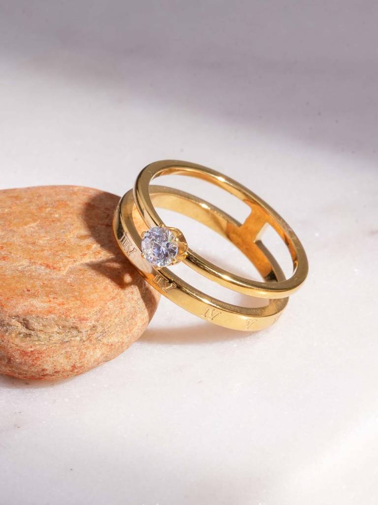 Gold Roman Diamond Ring For Womens : SSWRG0555-6