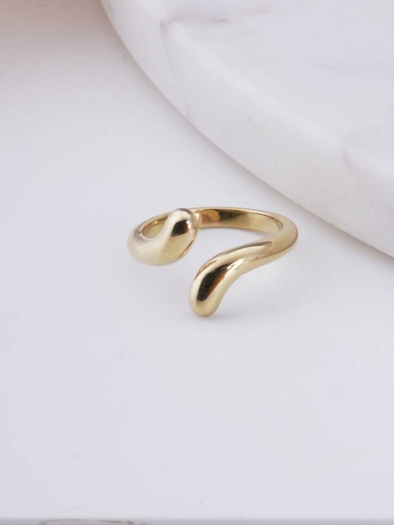 Gold Open Fluid Ring For Womens (Size- Adjustable) - Waterproof & Anti-Tarnish : SSWRG0560-A