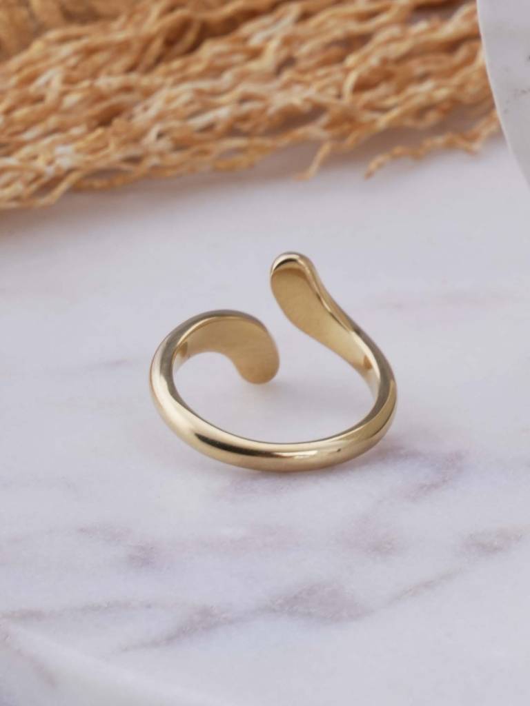 Gold Open Fluid Ring For Womens (Size- Adjustable) - Waterproof & Anti-Tarnish : SSWRG0560-A