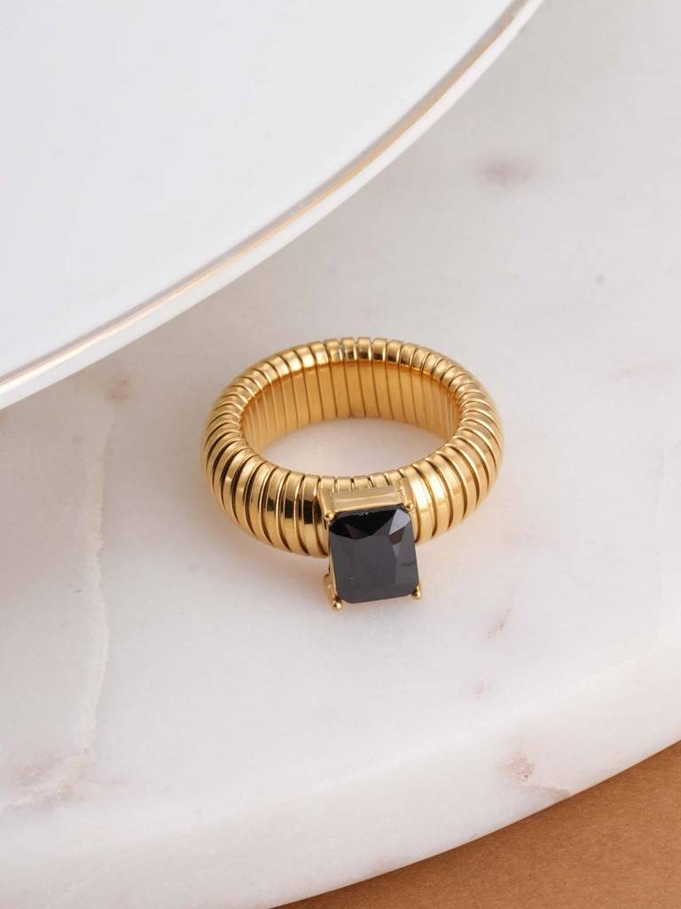 Black Stone Snake Ring  For Womens : SSWRG0573-7